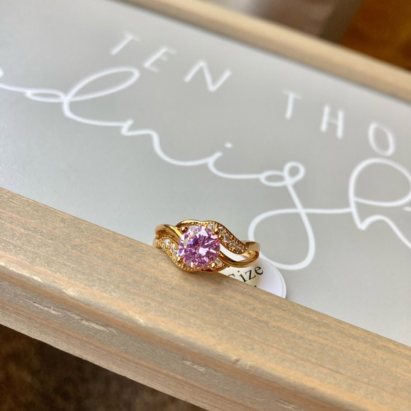 Pink Tourmaline Stunning Zirconia Gold Ring - Picture 2 of 5